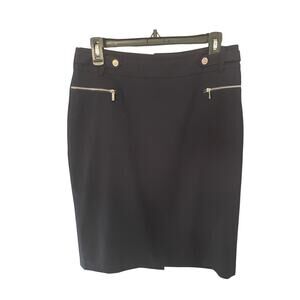 Calvin Klein Black Pencil Skirt with Silver Zip Pockets – Women’s Size 8